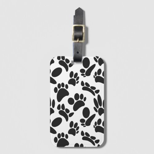 Black And White Abstract Art Dog Paw Print Luggage Tag