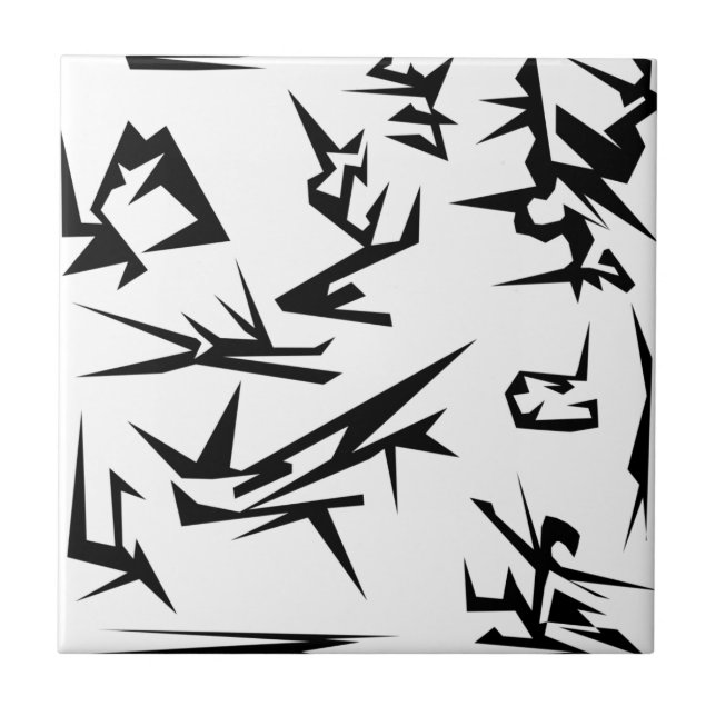 Black And White Abstract Art Funky Ceramic Tile (Front)