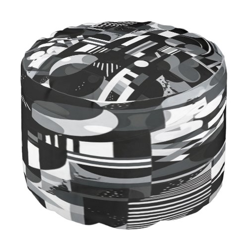 Black and White Abstract Art Round Pouf