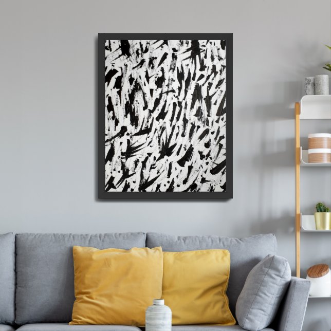 Black and White Abstract Brushstrokes Art Framed Art (Living Room 3)