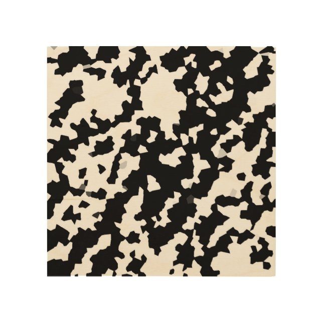 Black And White Abstract Camouflage Pattern Wood Wall Art (Front)