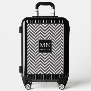 Black and White Abstract Chevron Pattern Monogram