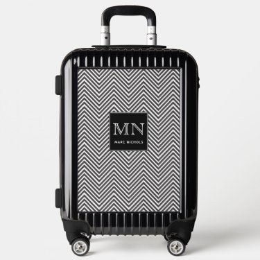Black and White Abstract Chevron Pattern Monogram
