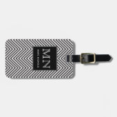 Black and White Abstract Chevron Pattern Monogram Luggage Tag (Front Horizontal)