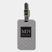 Black and White Abstract Chevron Pattern Monogram Luggage Tag (Front Vertical)