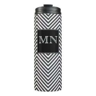 Black and White Abstract Chevron Pattern Monogram Thermal Tumbler
