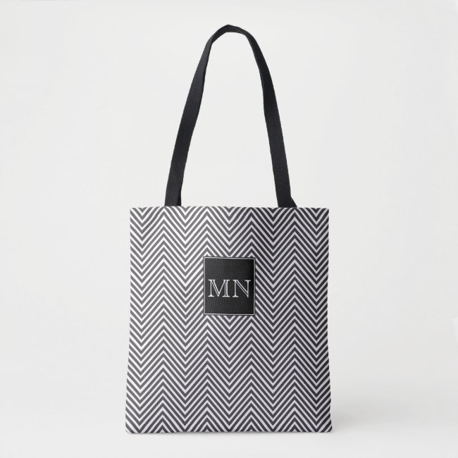 Black and White Abstract Chevron Pattern Monogram