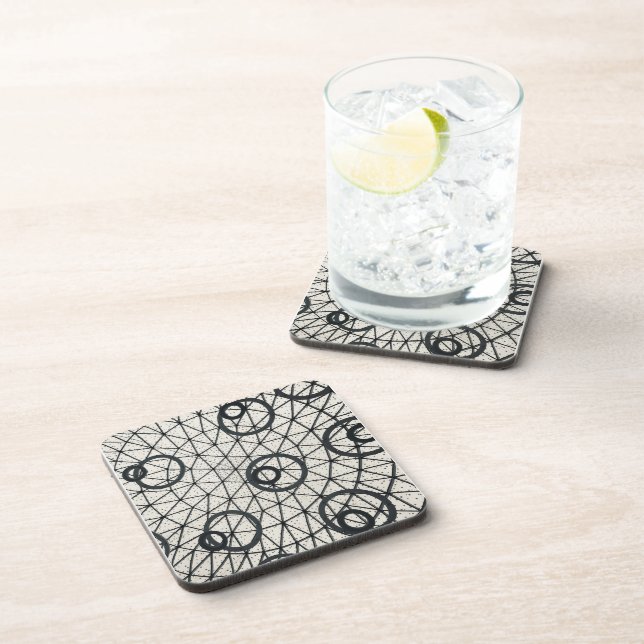 Black and White Abstract Circles Beverage Coaster (Right Side)