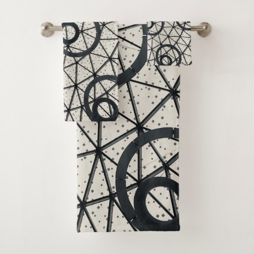 Black and White Abstract Circles Pattern Bath Towel Set