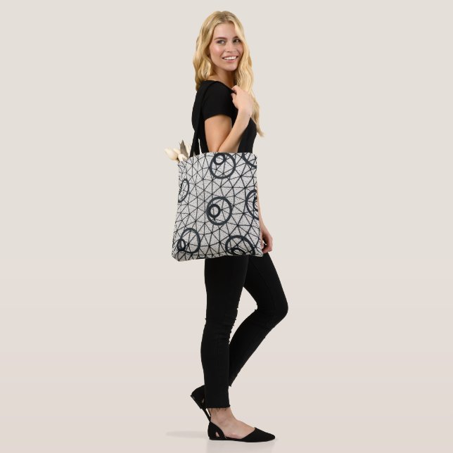 Black and White Abstract Circles Tote Bag (On Model)