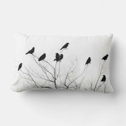 Black And White Abstract Crows Lumbar Pillow