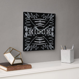 Black and white abstract design square wall clock