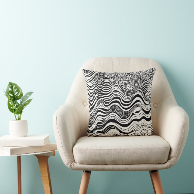 Black and White Abstract Design Throw Pillow (Chair)