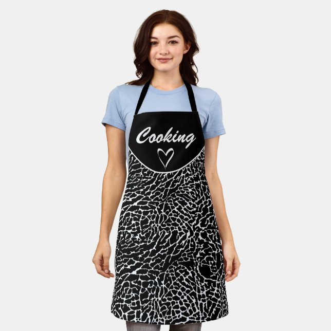 Black and White Abstract Elephant Print Apron (Worn)