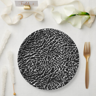 Black and White Abstract Elephant Print Paper Plates