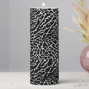 Black and White Abstract Elephant Print Pillar Candle