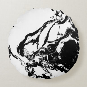Black and White Abstract Faces Incidental Art Round Pillow