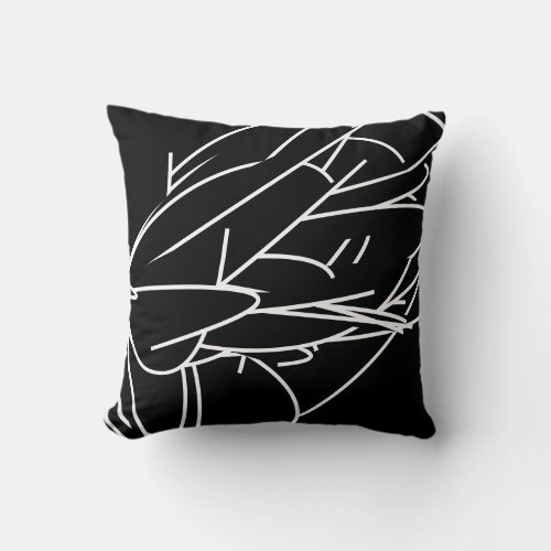 Black and White Abstract Feather Throw Pillow