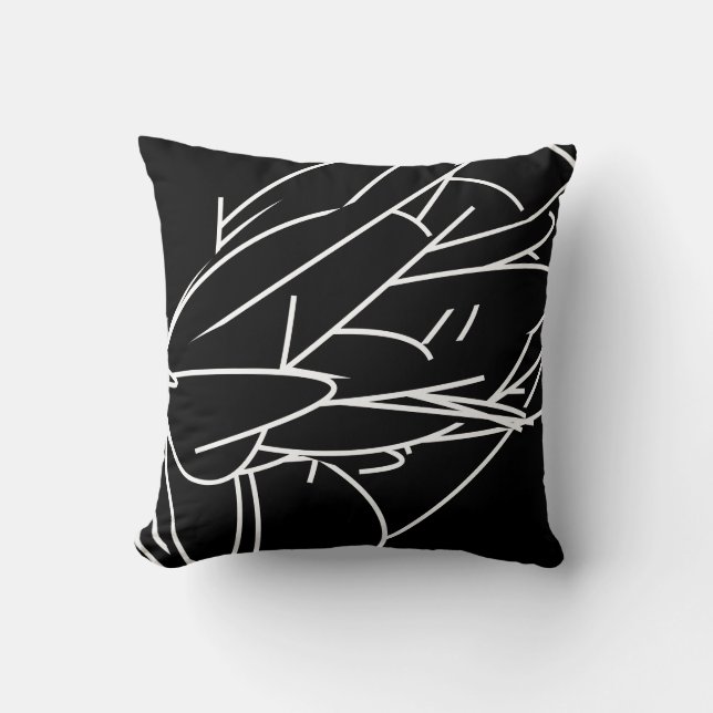 Black and White Abstract Feather Throw Pillow (Front)