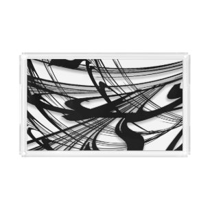 Black and White Abstract Fern Vanity Acrylic Tray