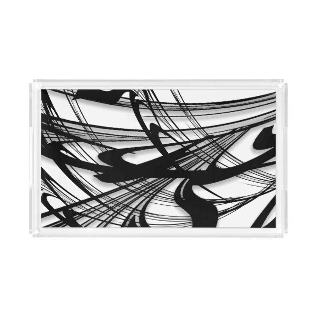 Black and White Abstract Fern Vanity Acrylic Tray (Front)