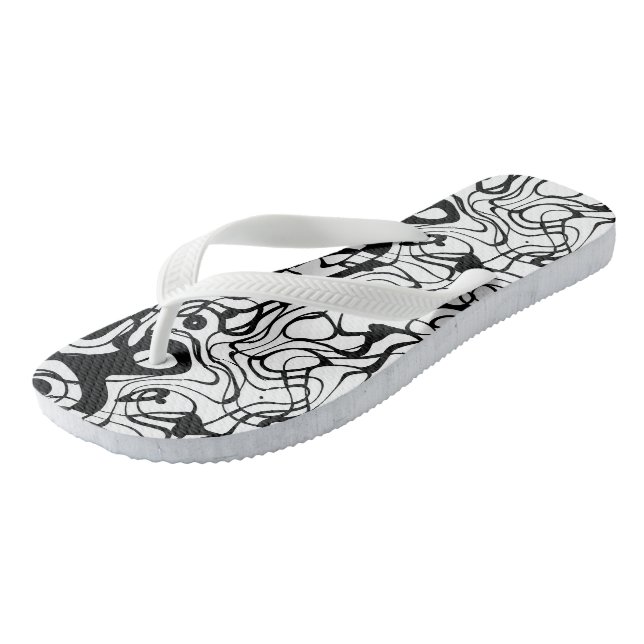 Black and White Abstract Flip Flops (Angled)