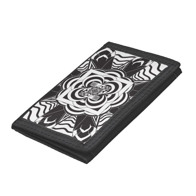 Black and White Abstract Floral Mandala Wallet