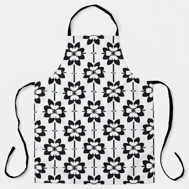 Black and White Abstract Floral Pattern Apron (Front)