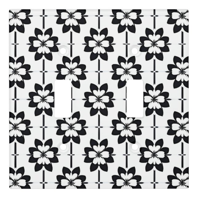Black and White Abstract Floral Pattern Light Switch Cover (Front)
