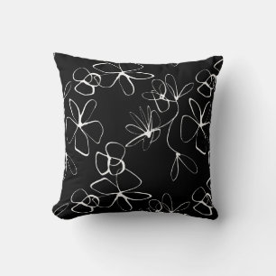 Black and White Abstract Floral Throw Pillow