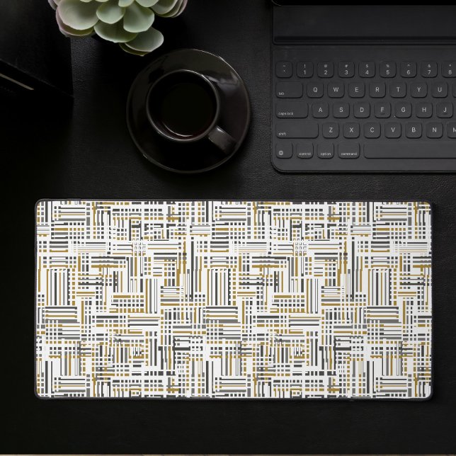 Black And White Abstract Geometric Gaming Desk Mat (Large desk mat with black and white abstract geometric pattern, full desk mouse pad)