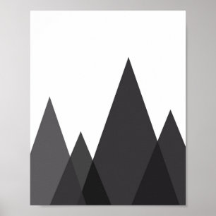 Black and white abstract geometric mountains art poster