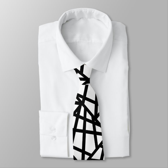 Black and White Abstract Geometric Neck Tie (Tied)