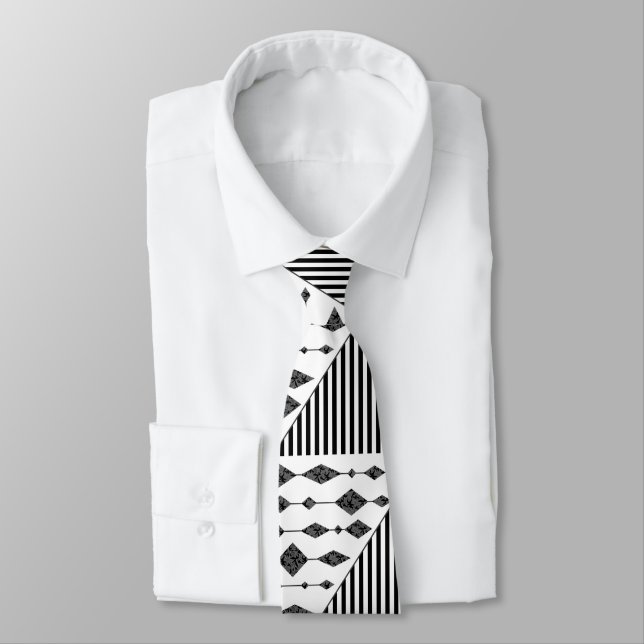 Black and white, abstract, geometric neck tie (Tied)