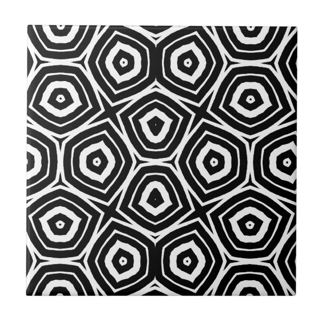 Black and White Abstract Geometric Pattern Ceramic Tile (Front)