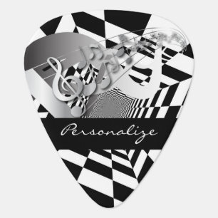 Black and White Abstract Geometric Personalize Guitar Pick