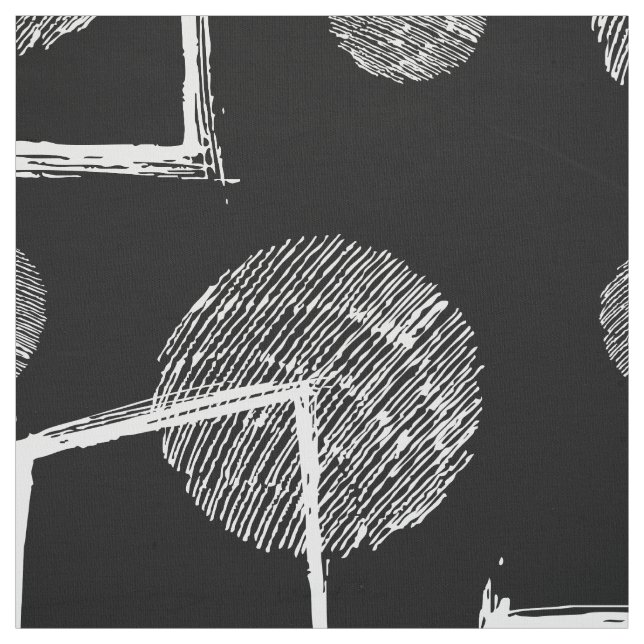 Black and white abstract geometric shapes pattern fabric