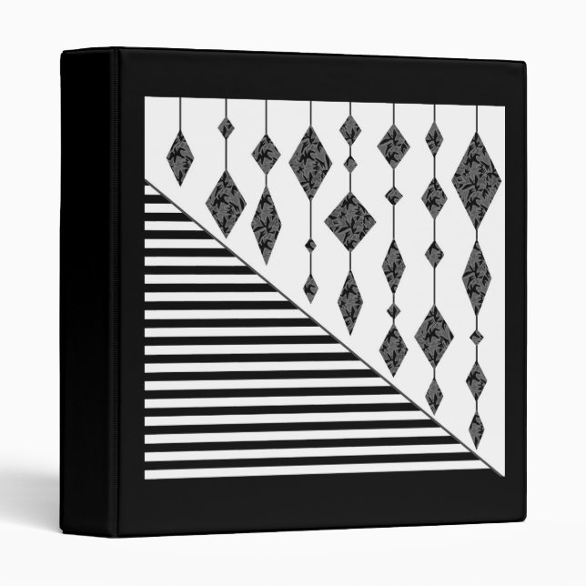 Black and white, abstract, geometric, simple, Scan 3 Ring Binder (Front/Spine)