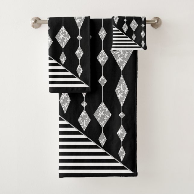 Black and white, abstract, geometric, simple, Scan Bath Towel Set (Insitu)