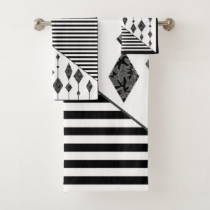 Black and white, abstract, geometric, simple, Scan Bath Towel Set