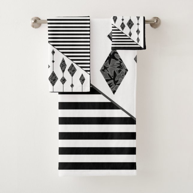 Black and white, abstract, geometric, simple, Scan Bath Towel Set (Insitu)