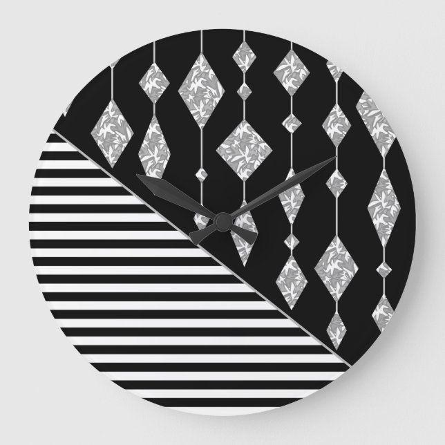 Black and white, abstract, geometric, simple, Scan Large Clock (Front)