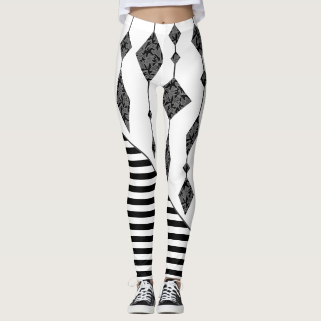 Black and white, abstract, geometric, simple, Scan Leggings (Front)