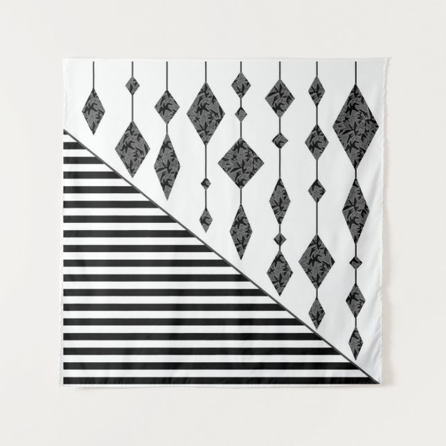 Black and white, abstract, geometric, simple, Scan Tapestry (Front)