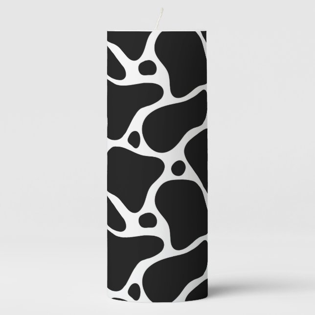 Black and white abstract giraffe pattern pillar candle (Front)