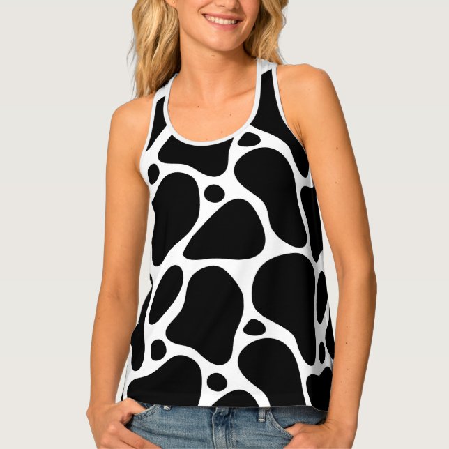 Black and white abstract giraffe pattern tank top (Front)