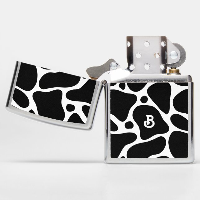 Black and white abstract giraffe pattern zippo lighter (Opened)