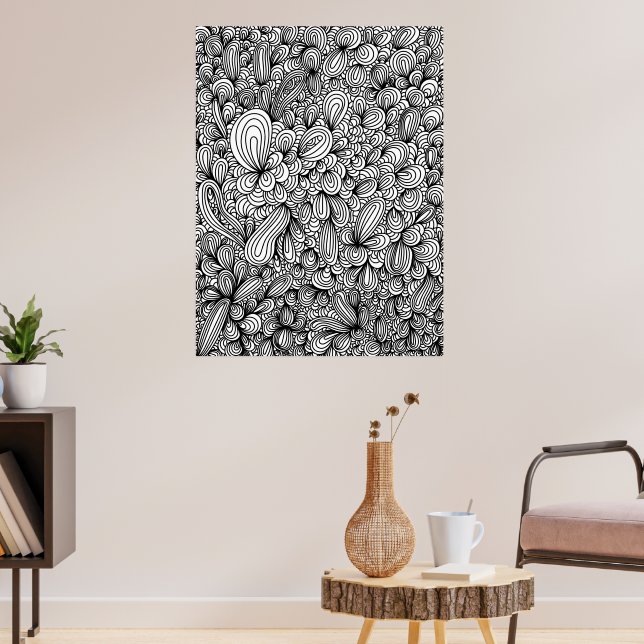 Black and White Abstract Hand Drawn Doodle Art Poster | Zazzle