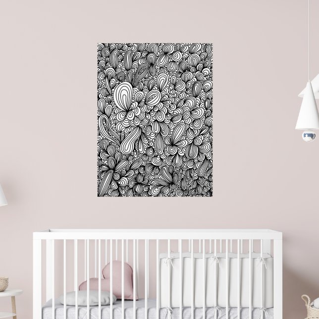 Black and White Abstract Hand Drawn Doodle Art Poster | Zazzle