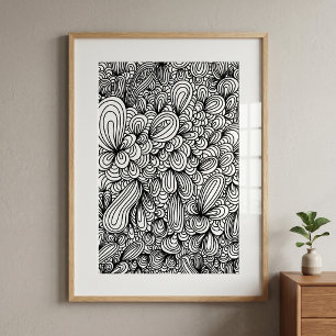 Black and White Abstract Hand Drawn Doodle Art Poster